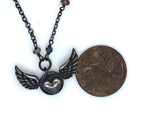 Oxidized silver winged heart necklace