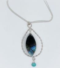 Load image into Gallery viewer, Labradorite, sleeping beauty turquoise, and silver necklace
