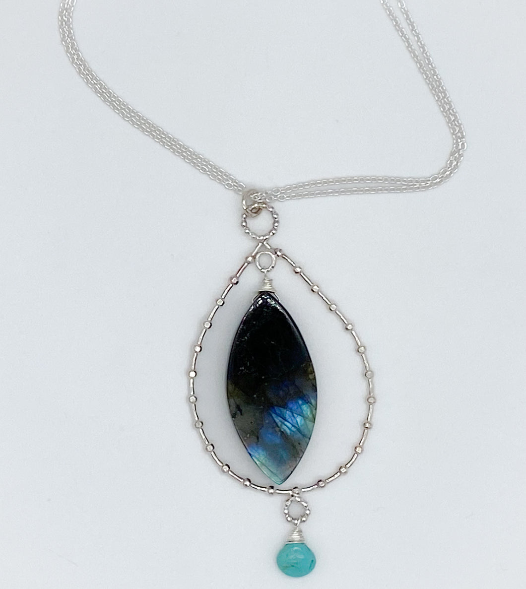 Labradorite, sleeping beauty turquoise, and silver necklace
