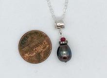 Load image into Gallery viewer, Pearl, ruby, diamond, and silver necklace
