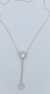 Pearl, rainbow moonstone, and silver necklace