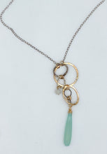 Load image into Gallery viewer, Chalcedony, rainbow moonstone, gold, and silver necklace
