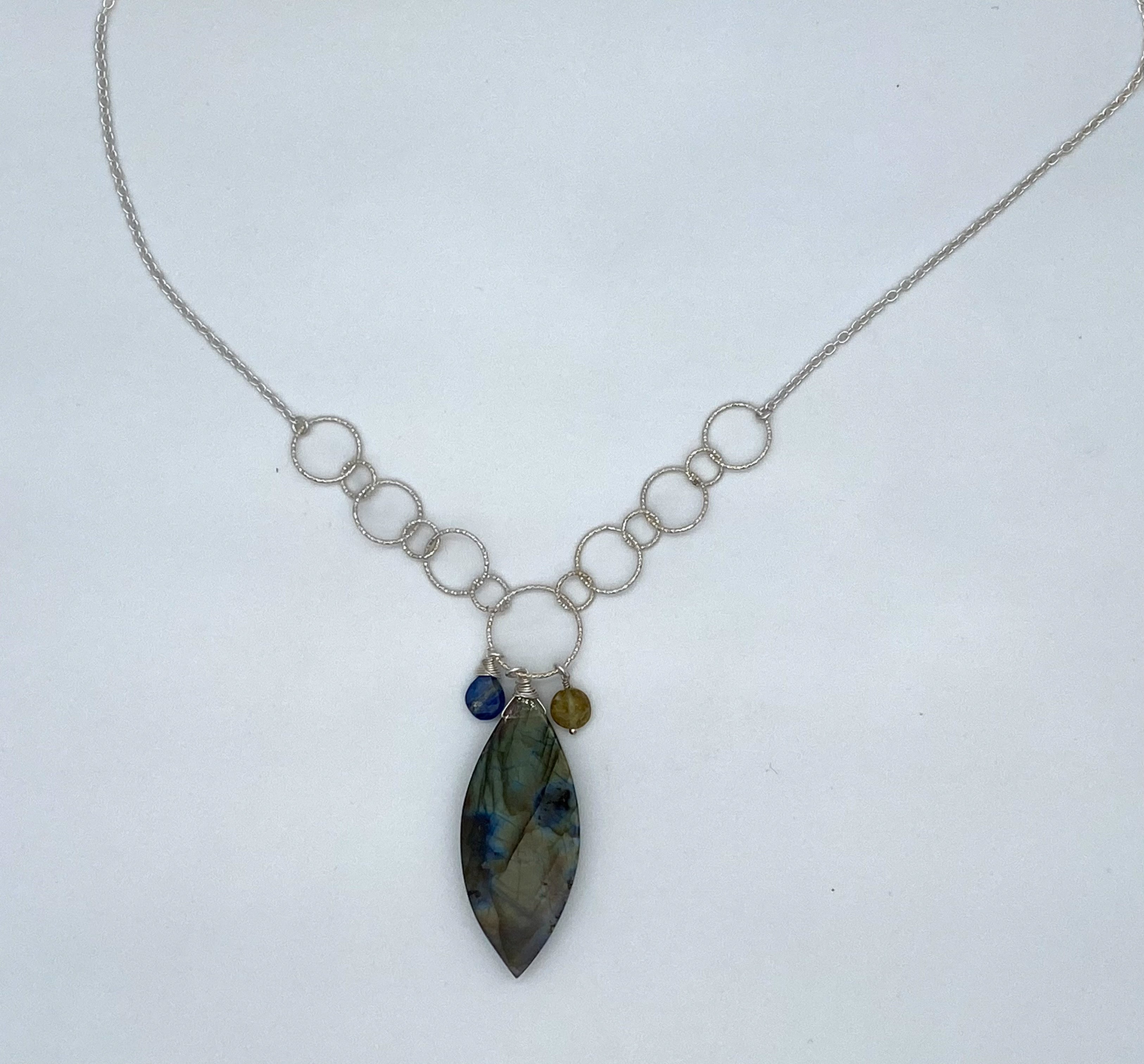 Labradorite, garnet, and kyanite necklace