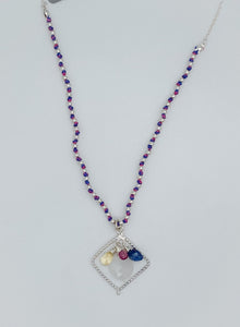 Rainbow moonstone, pink tourmaline, citrine, and kyanite necklace