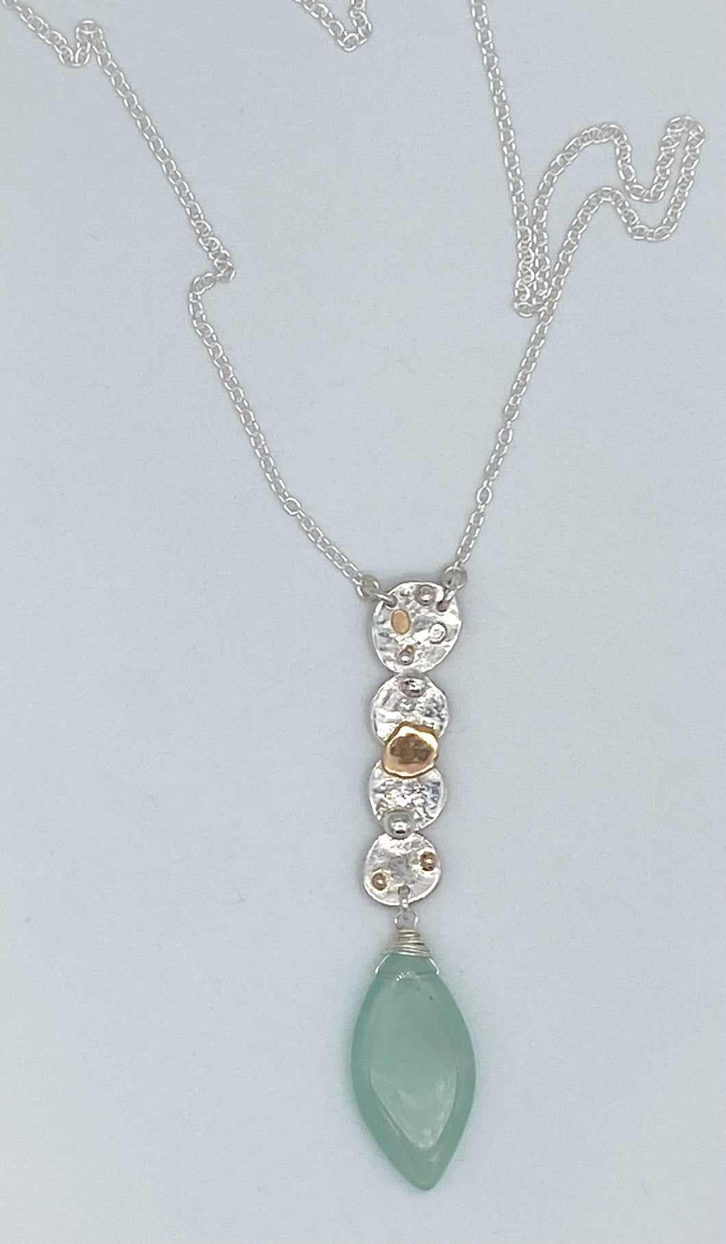 Chalcedony, gold, and silver necklace ￼