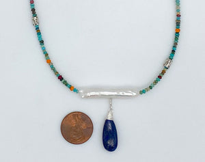 Turquoise ruby, carnelian, pearl,and lapis necklace