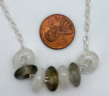 Load image into Gallery viewer, Rainbow moonstone, labradorite, and silver necklace
