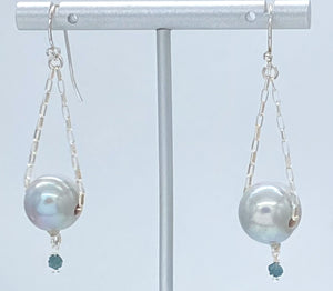 Pearl, diamond, and silver earrings