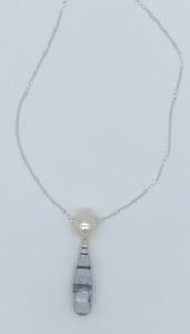 Pearl, opal , and silver necklace