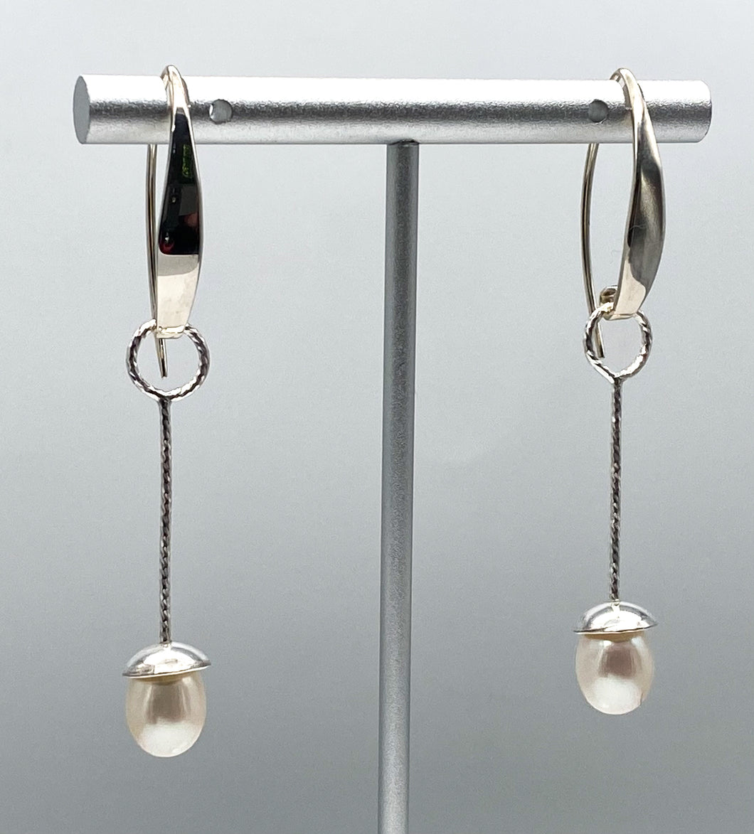 Pearl and silver earrings