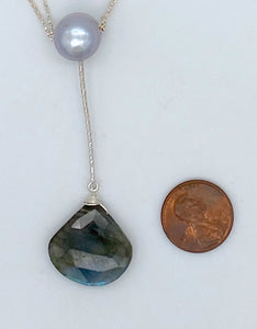 Pearl, labradorite, and silver necklace