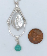 Load image into Gallery viewer, Pearl, turquoise, and silver necklace

