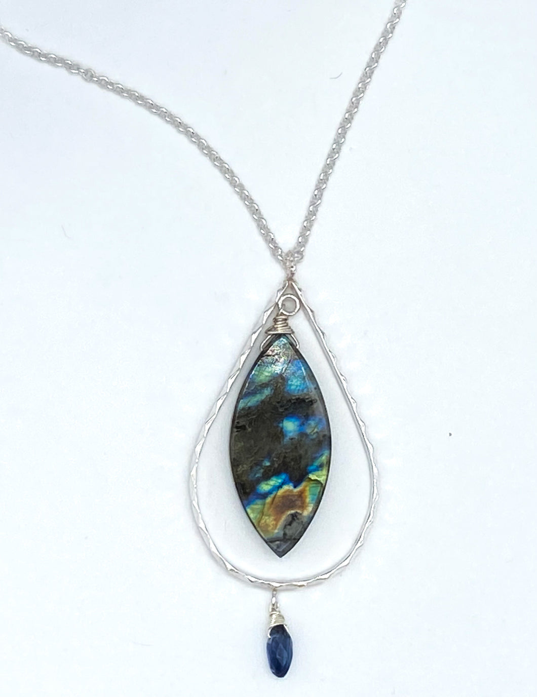 Labradorite, kyanite, and silver necklace