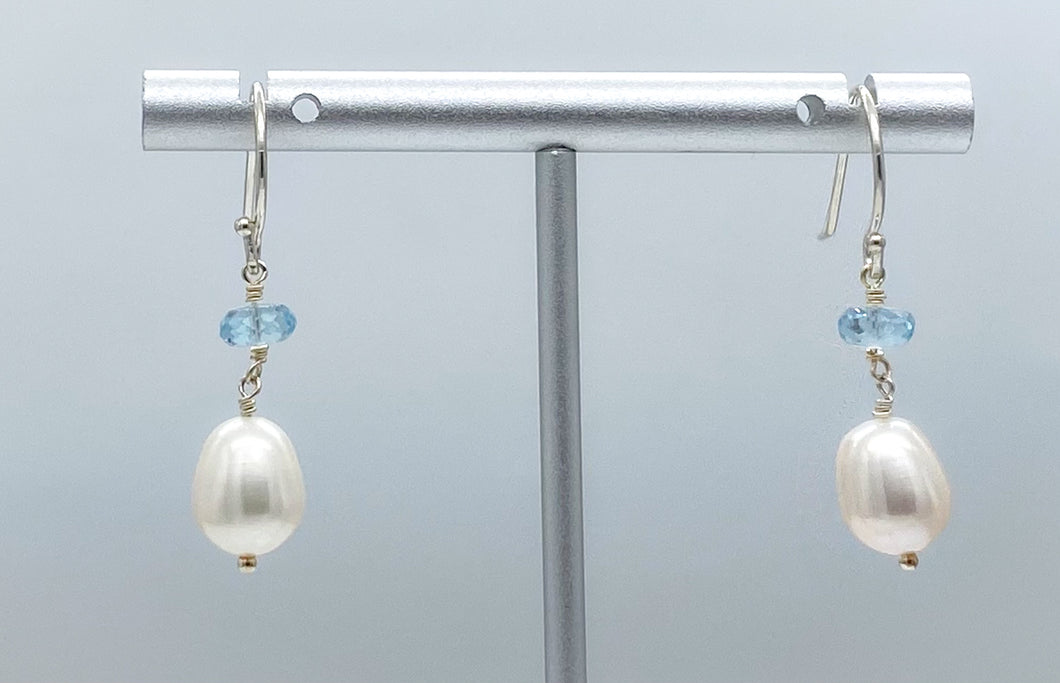 Pearl and blue topaz earrings
