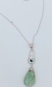 Chrysoprase, grandidereite, and silver necklace