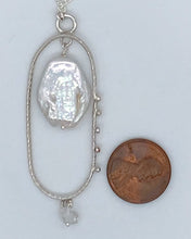 Load image into Gallery viewer, Pearl, herkimer diamond, and silver necklace
