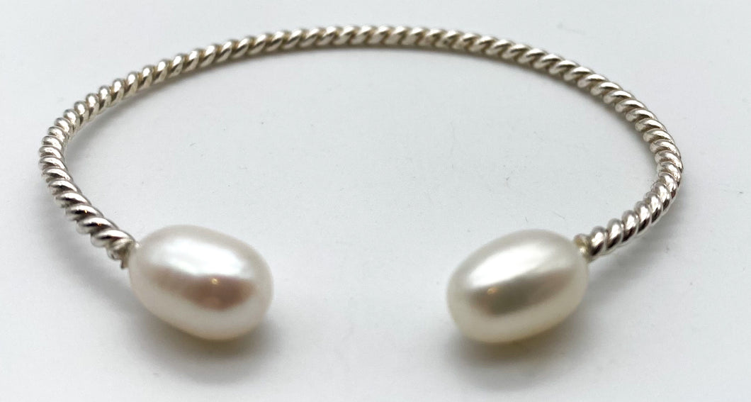 Pearl and silver cuff bracelet