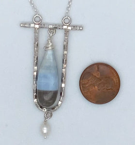 Opal, pearl, and silver necklace