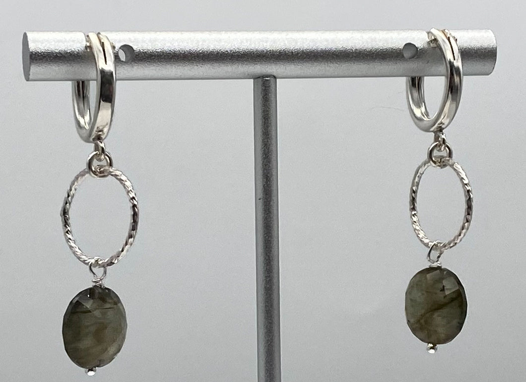 Labradorite and silver hoop earrings