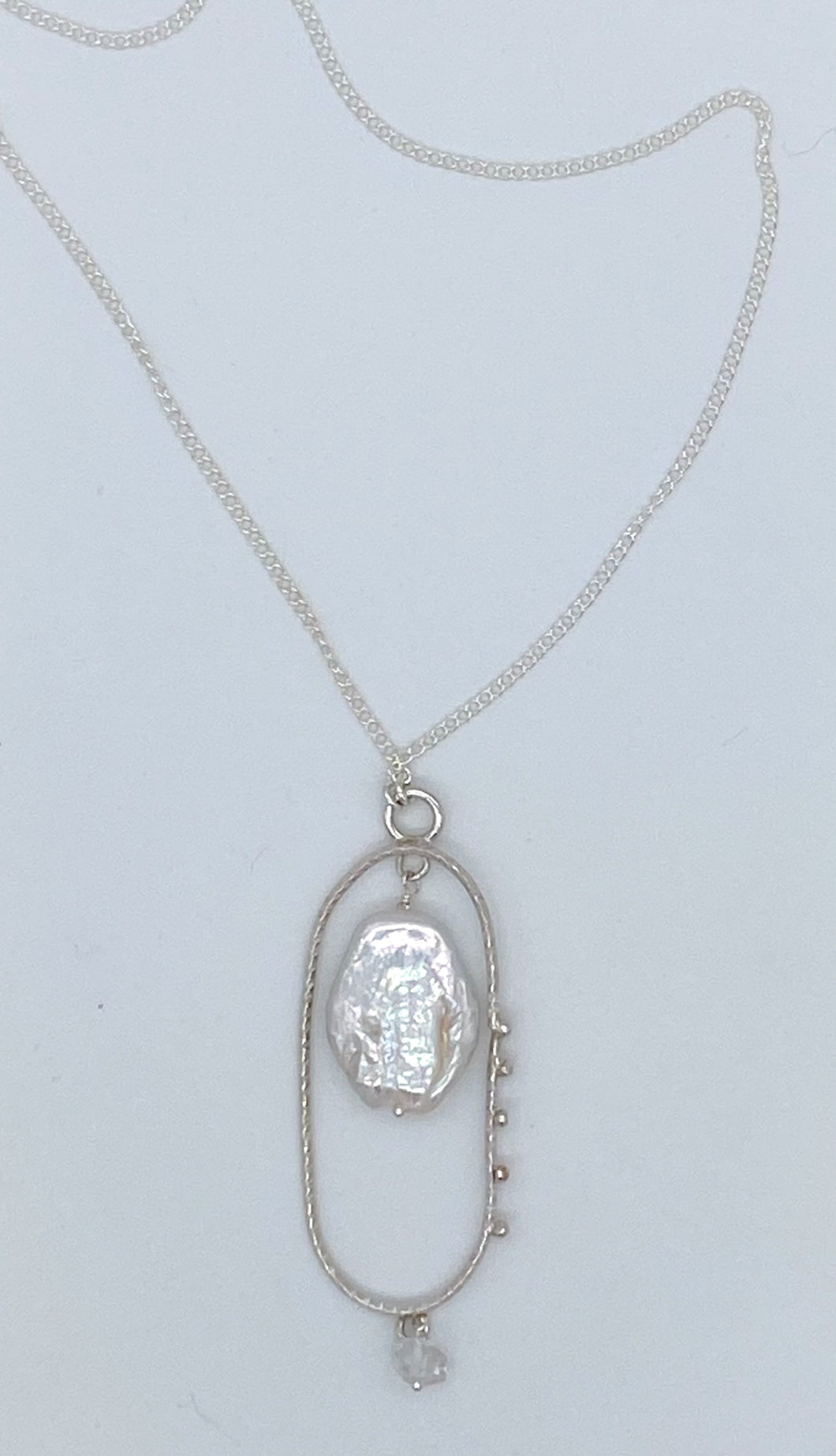 Pearl, herkimer diamond, and silver necklace