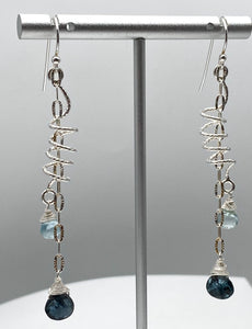 Moss kyanite, aquamarine, and silver earrings