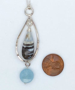 Opal, aquamarine, and silver necklace
