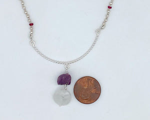 Ruby and rainbow moonstone necklace