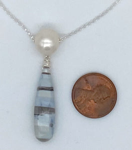 Pearl, opal , and silver necklace