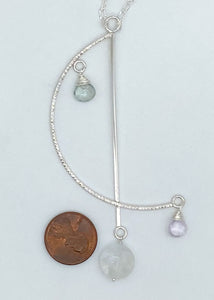 Rainbow moonstone, rose quartz, and moss aquamarine necklace