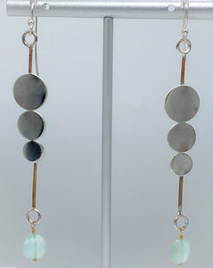 Peruvian chalcedony, silver, and brass earrings