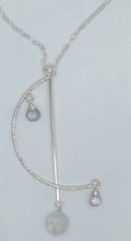 Load image into Gallery viewer, Rainbow moonstone, rose quartz, and moss aquamarine necklace
