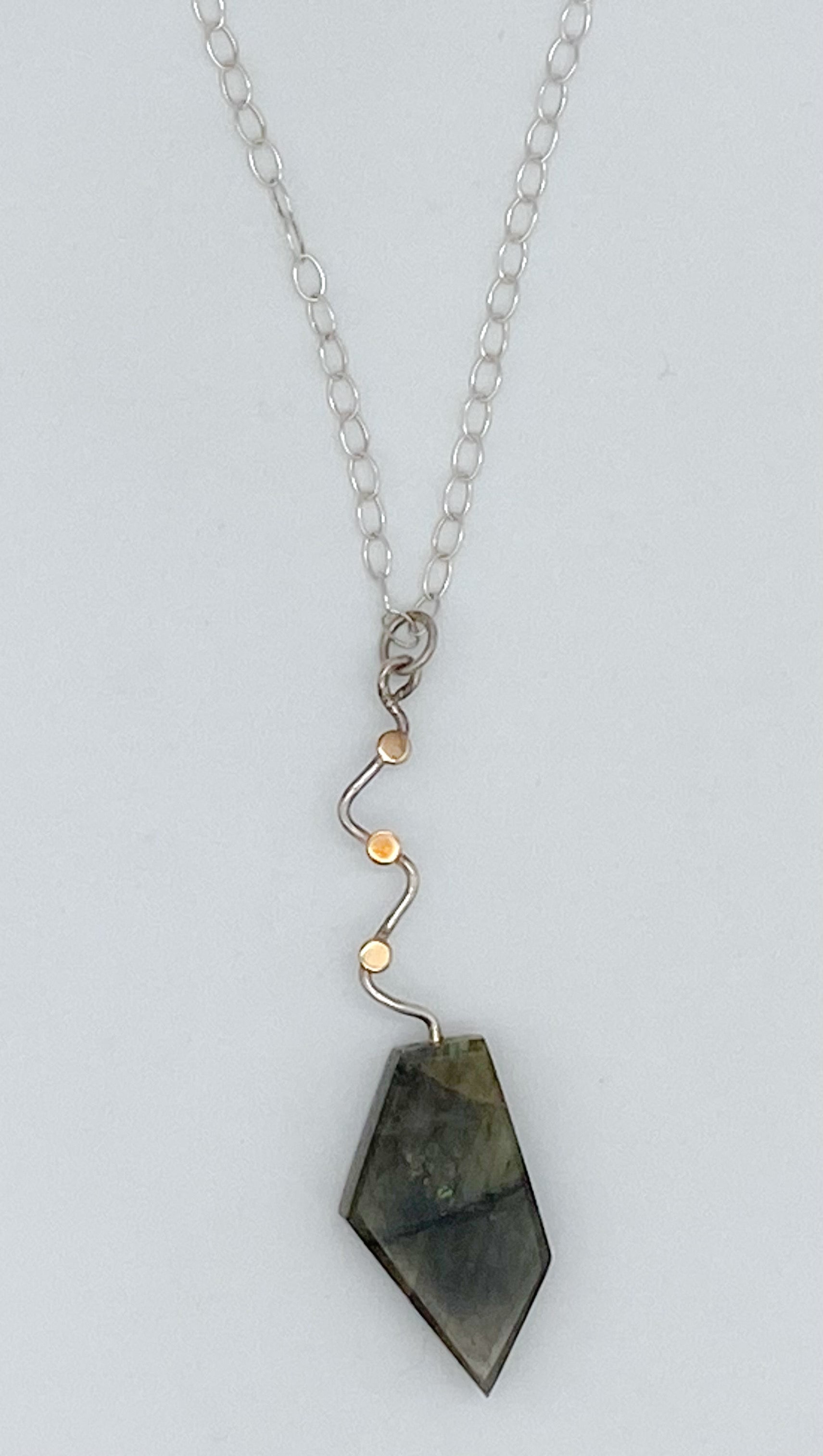 Labradorite, gold, and silver necklace￼