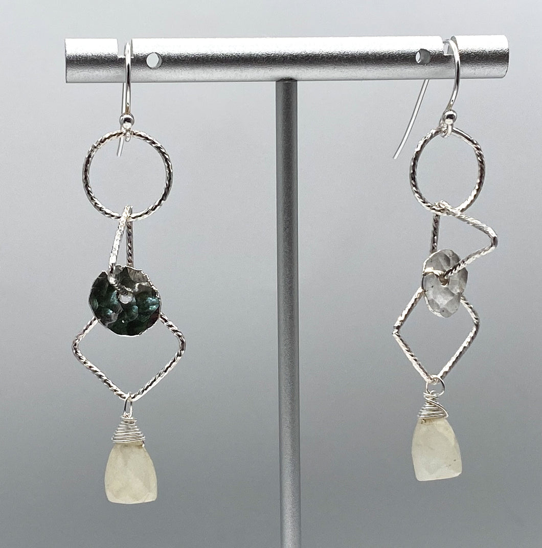 Rainbow moonstone and silver earrings