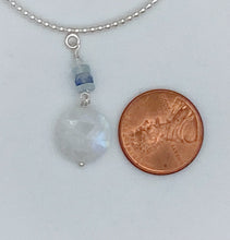 Load image into Gallery viewer, Rainbow moonstone, aquamarine, and kyanite necklace
