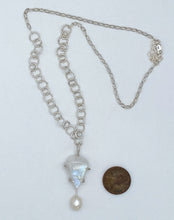 Load image into Gallery viewer, Rainbow moonstone, pearl, and silver necklace
