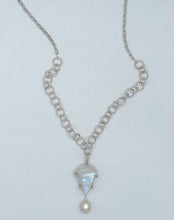 Load image into Gallery viewer, Rainbow moonstone, pearl, and silver necklace
