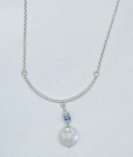 Load image into Gallery viewer, Rainbow moonstone, aquamarine, and kyanite necklace
