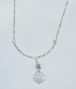 Rainbow moonstone, aquamarine, and kyanite necklace