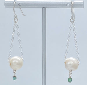 Pearl, turquoise, and silver earrings