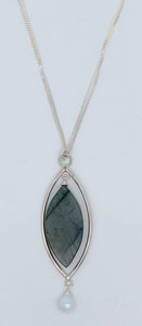Labradorite, rainbow moonstone, and silver necklace
