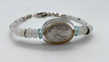 Load image into Gallery viewer, Pearl, rainbow moonstone, and blue topaz bracelet
