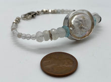 Load image into Gallery viewer, Pearl, rainbow moonstone, and blue topaz bracelet
