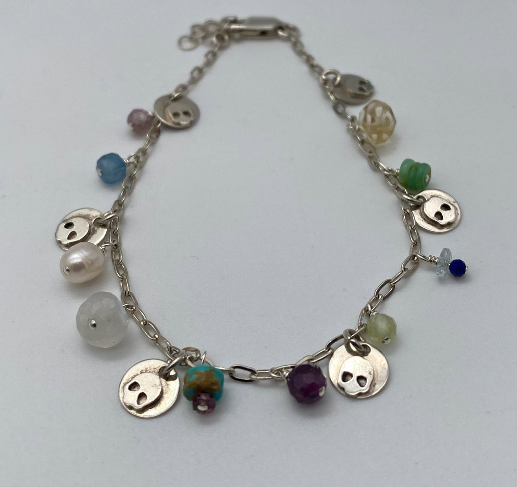 Sterling silver and gemstone charm bracelet