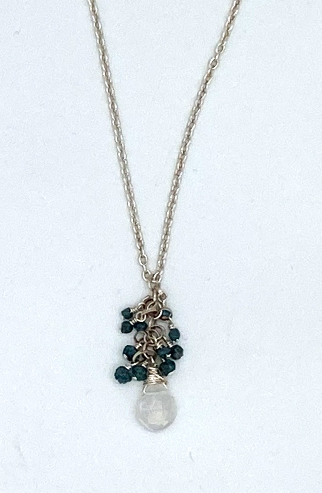 Diamond and rainbow moonstone necklace