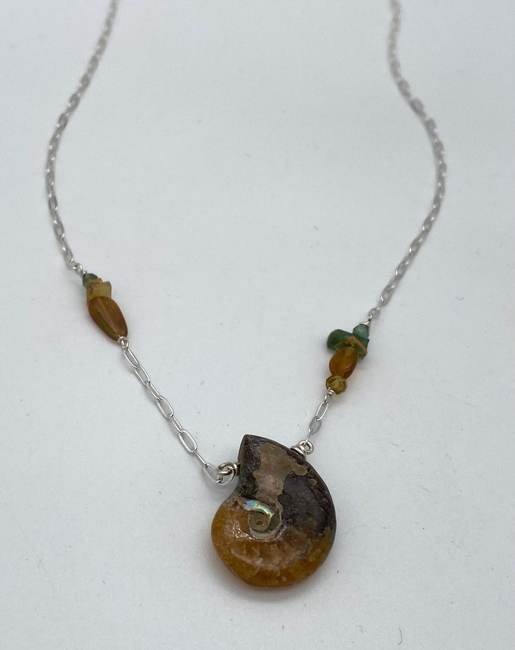 Ammonite and opal necklace