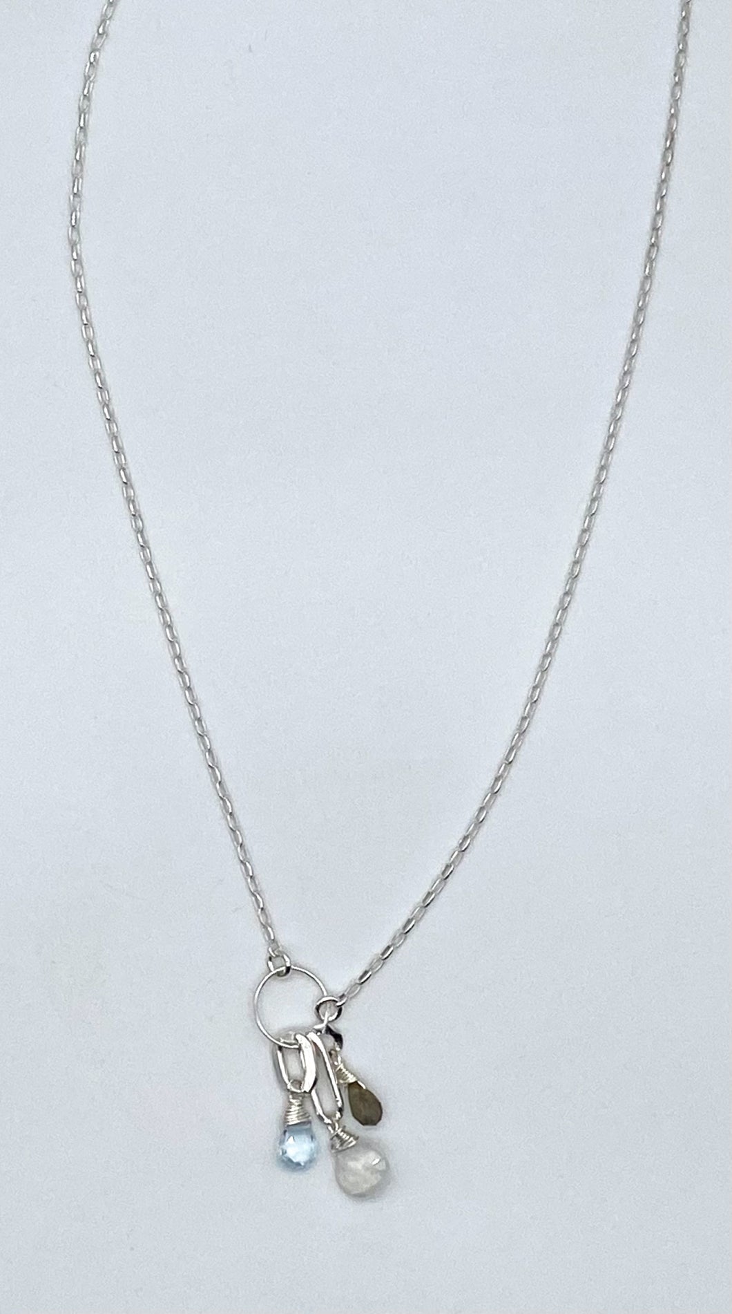 Labradorite, rainbow moonstone, and topaz necklace