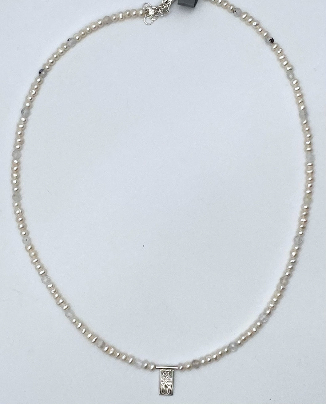 Pearl and rainbow moonstone necklace