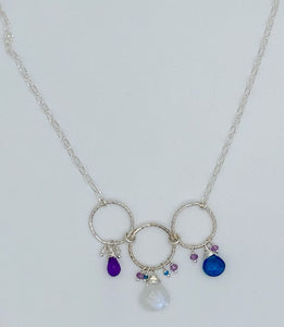 Rainbow moonstone, apatite, and amethyst necklace