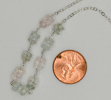 Load image into Gallery viewer, Rose quartz, green amethyst, aquamarine, and silver necklace
