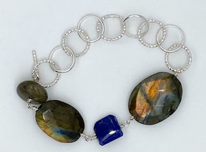 Labradorite, lapis, and silver bracelet